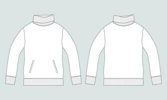 Long sleeve sweatshirt with stand up collar technical drawing fashion flat sketch vector illustration template front and back views