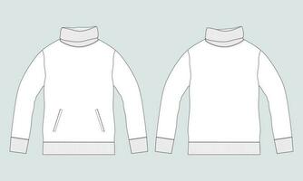 Long sleeve sweatshirt with stand up collar technical drawing fashion flat sketch vector illustration template front and back views