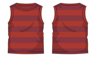 Tank Tops with all over stripe Technical drawing Fashion flat sketch vector illustration template Front and back views. Apparel tank tops mock up for men's and boys.