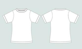 Short sleeve T shirt technical drawing fashion flat sketch vector illustration template for women's front and back views