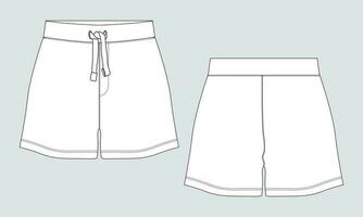 Sweat Shorts pant Technical drawing fashion flat sketch vector Illustration template front and back views.