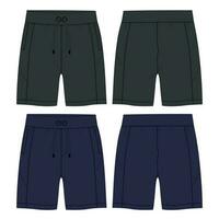 Black and navy color Sweat shorts pant vector illustration template front and back views isolated on white background