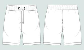 Sweat Shorts pant Technical drawing fashion flat sketch vector Illustration template front and back views.