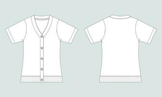 Cardigan technical drawing fashion flat sketch vector illustration template front and back isolated on grey background