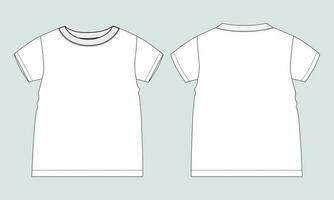 Short sleeve Basic T-shirt technical fashion flat sketch vector Illustration template front and back views. Basic apparel Design Mock up for Kids and boys.