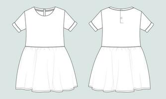 Baby girls Tops and Skirt dress design technical Flat sketch vector illustration template. Apparel clothing Mock up front and back views For Baby kids.