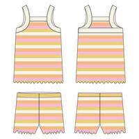 Tank tops with shorts pant with all over stripe print vector illustration template front and back views.