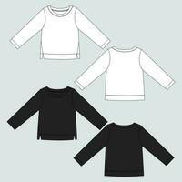 Long sleeve t shirt blouse tops technical drawing fashion flat sketch vector illustration black and White color template for women's.