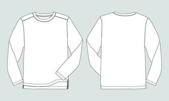 Long sleeve t shirt Technical drawing fashion flat sketch vector illustration template front and back views