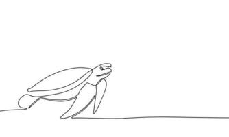 mano dibujar mar tortuga. uno línea continuo mar tortuga. línea Arte tortuga. contorno vector ilustración.