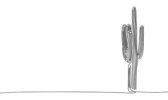 Long cactus as one line drawing banner. Continuous hand drawn minimalist minimalism design isolated on white background vector illustration.