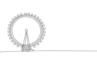 Minimal Ferris wheel. One line continuous Ferris wheel. Line art attraction symbol. Outline vector illustration.