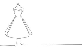 Dummy with dress. One line continuous dummy with dress. Line art fashion dress. Outline vector illustration.