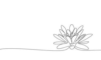 Hand drawn water lily. One line continuous water lily flower. Line art flower. Outline vector illustration.