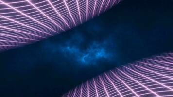abstrakt lila energi rutnät virvlande tunnel av rader i de topp och botten av de skärm magisk ljus lysande trogen hi-tech bakgrund video