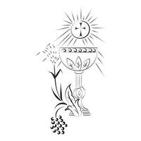 Jesus And The Eucharist illustration. Eucharist in Chalice with Grapes and Wheat for print or use as poster, card, flyer or T Shirt vector