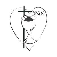 First Communion Embroidery Design. Eucharist In Chalice with Grapes and wheat for print or use as poster, card, flyer or T Shirt vector