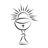 Jesús y el eucaristía ilustración. eucaristía en cáliz con uvas y trigo para impresión o utilizar como póster, tarjeta, volantes o t camisa vector