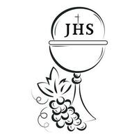 Jesus And The Eucharist illustration. Eucharist in Chalice with Grapes and Wheat for print or use as poster, card, flyer or T Shirt vector