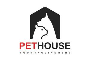 dog cat pet house home logo vector icon illustration