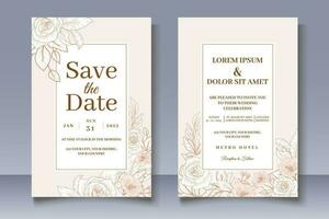 Elegant Wedding Card Set with Golden Floral Decoration vector