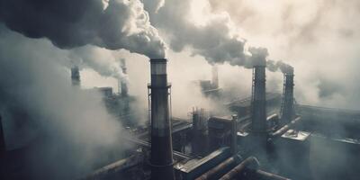 The industrial factory pollution with . photo