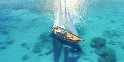 The aerial view of a luxurious sailing boat with . photo