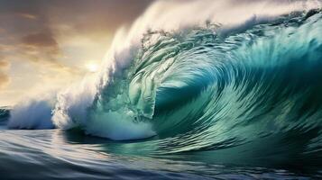 Surfing ocean wave with . photo