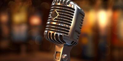 Retro microphone on the background of the bar with . photo