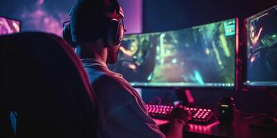 el esports Atletas es jugando juegos con ai generado. foto