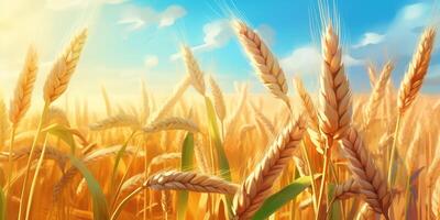The close up view of wheat ears with AI generated. photo
