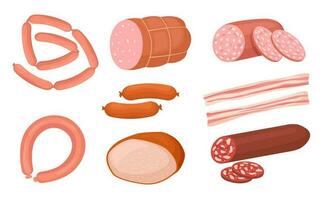 Cartoon meat products collection sausages and frankfurter vector