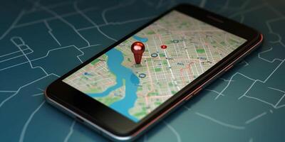 GPS navigation on the smartphone screen with . photo