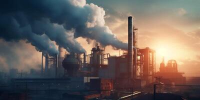 The industrial factory pollution with . photo