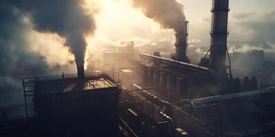 The industrial factory pollution with . photo