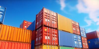 Cargo containers on blue sky background with . photo