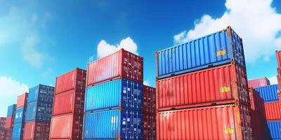 Cargo containers on blue sky background with . photo