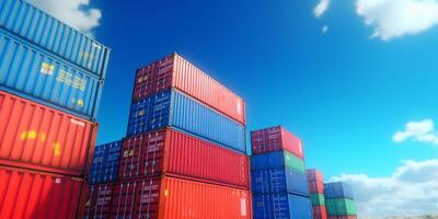 Cargo containers on blue sky background with . photo