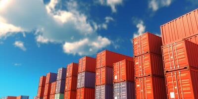 Cargo containers on blue sky background with . photo