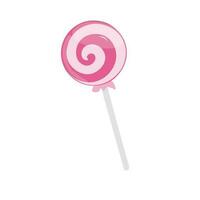 Lollipop candy vector illustration with various spiral and ray patterns. Sweet colorful lollipop candy on stick. Cartoon style. Flat vector isolated on white background. Pink candy.