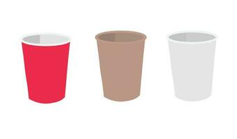 Paper cup vector set in different colors. Paper cup cartoon vector isolated on white background.