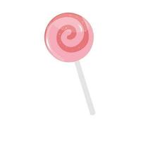 Lollipop candy vector illustration with various spiral and ray patterns. Sweet colorful lollipop candy on stick. Cartoon style. Flat vector isolated on white background. Pink candy.