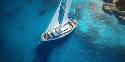 The aerial view of a luxurious sailing boat with . photo