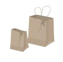 Paper bag vector set. Used paper bag clipart. Torn paper bag vector isolated on white background. Paper waste and garbage.