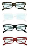 ojo lentes conjunto vector. lentes plano vector aislado en blanco antecedentes. leyendo lentes conjunto con diferente marco colores.