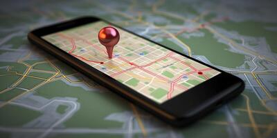 GPS navigation on the smartphone screen with . photo