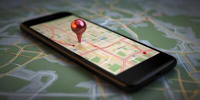 GPS navigation on the smartphone screen with . photo
