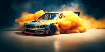 The car is drifting with . photo