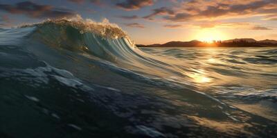 Wave on the surface of the lake and mountain with . photo