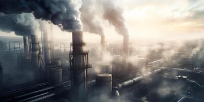 The industrial factory pollution with . photo